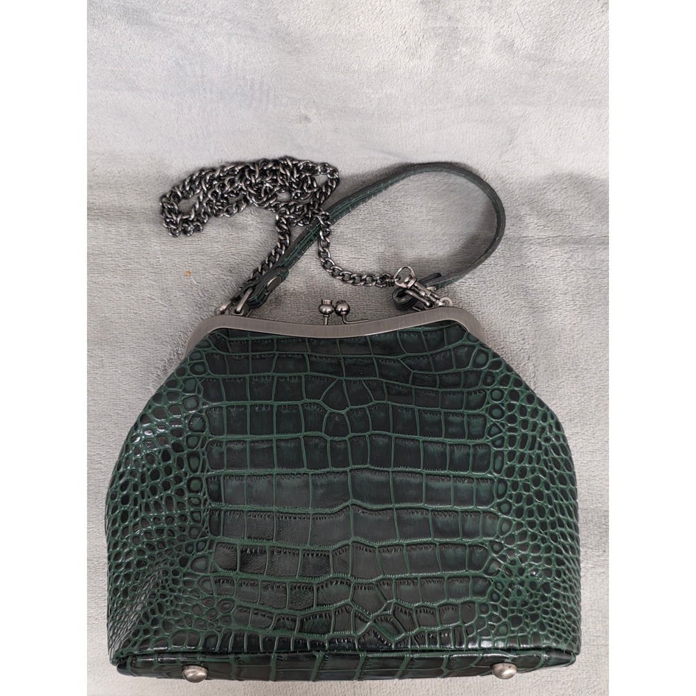 Patricia Nash Green Crocodile print Laureana Leather Frame Satchel Crossbody
